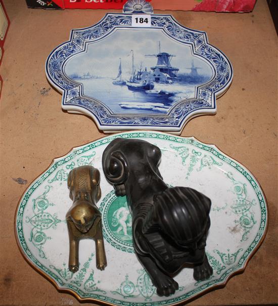 2 sphinx ornaments, Delft plaques & other items